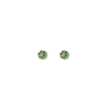 Brincos Flor Mini de Ouro 18k com Tsavoritas e Diamantes