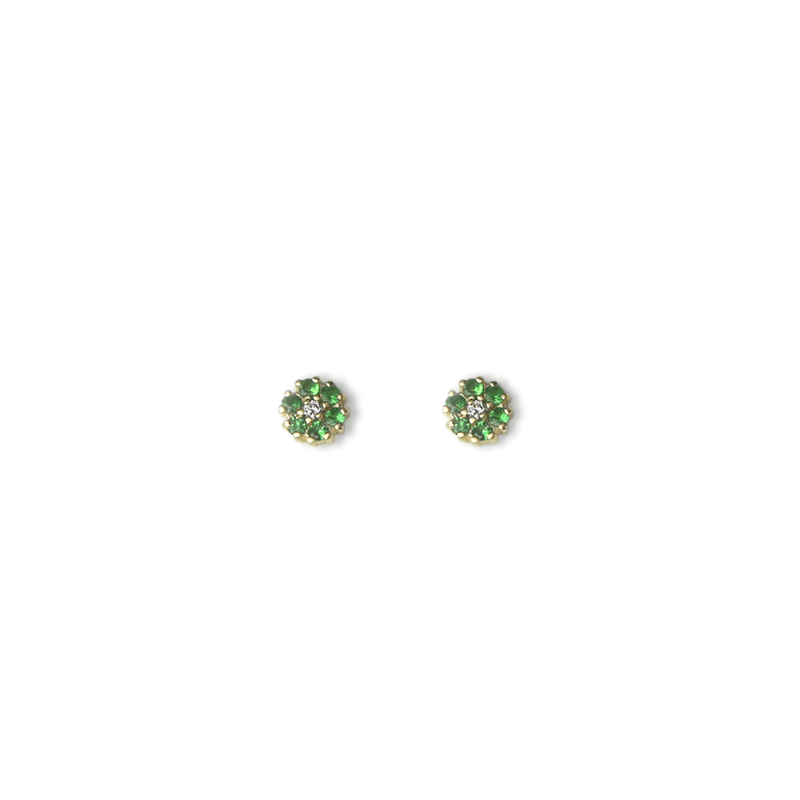 Brincos Flor Mini de Ouro 18k com Tsavoritas e Diamantes