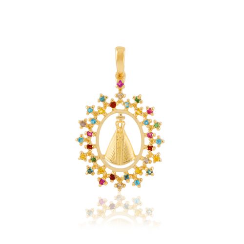 Pingente Nossa Senhora Aparecida de Ouro 18k com Mix de Pedras Brasileiras