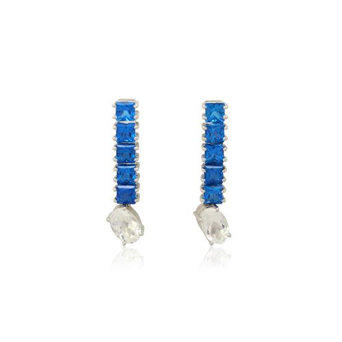 Brincos Unique de Ouro Branco 18k com Topázios Kashimir e Pedra da Lua