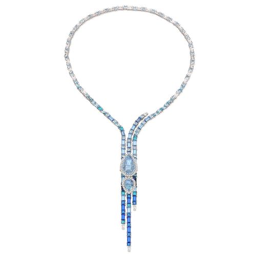 Colar Fantasy Deluxe de Ouro Branco 18k com Topázios Azuis, Topázios Brancos e Diamantes
