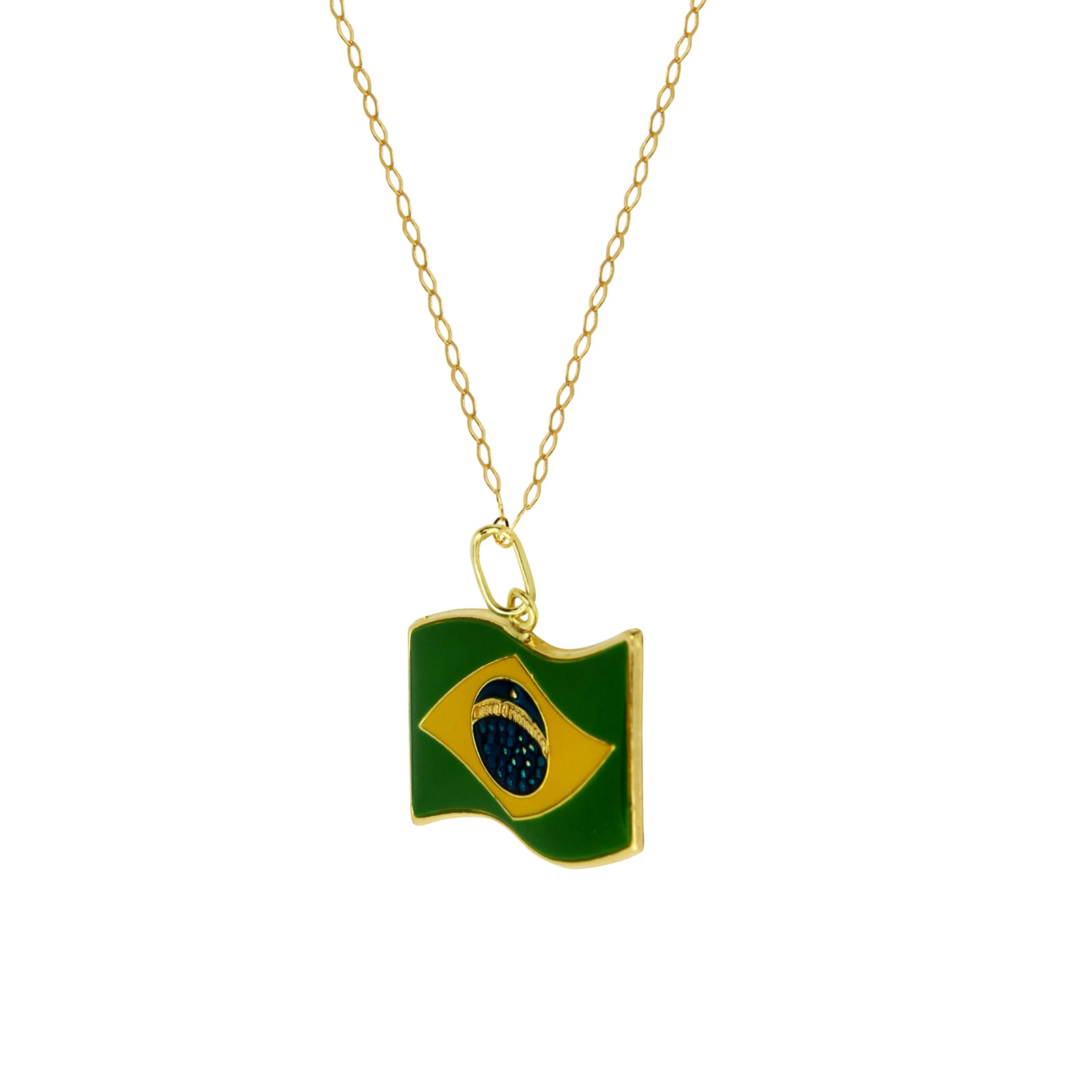Colar Bandeira do Brasil, Com Resina Banhado a Ouro 18K na Toque Final  Semijoias