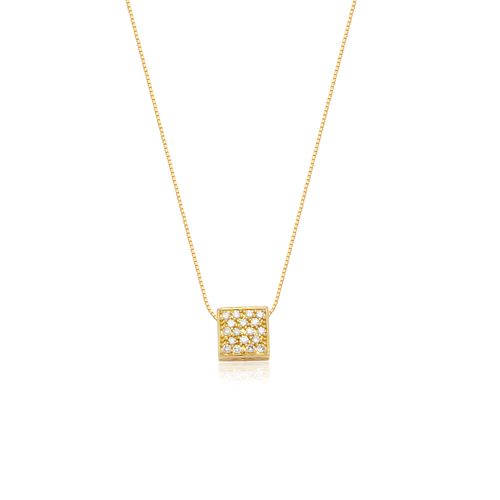 Colar de Ouro 18k com Pingente Quadrado de Diamantes