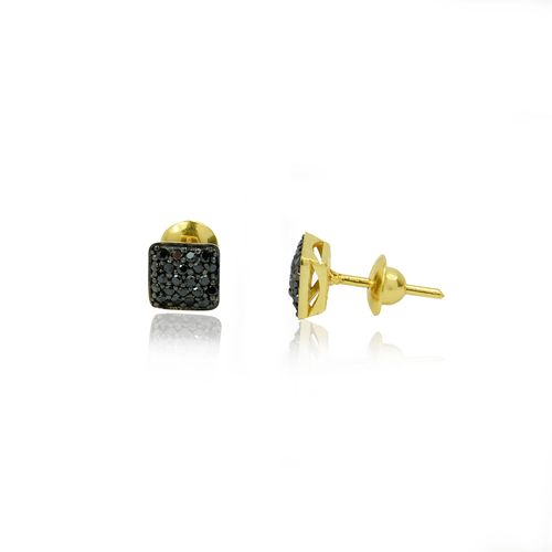 Brincos Quadrados de Ouro 18k com Diamantes Negros