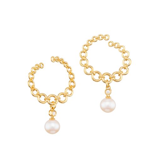 Brincos Kami Hi Argolas em Ouro Amarelo 18k com Pérolas e Diamantes