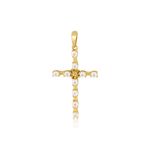 Pingente Cruz de Ouro Amarelo 18k com Moissanite 3,5 pts-1740365502342