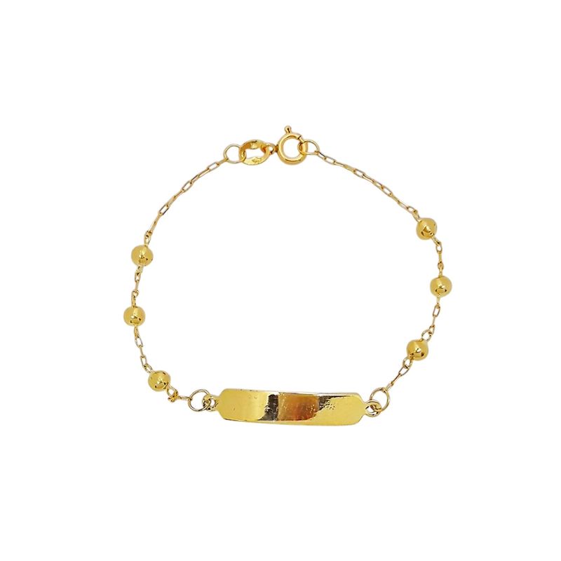 Pulseira Infantil Bolinha com Plaquinha de Ouro Amarelo 18k-1765989861731