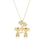Pingente 2 Meninas Balão de Ouro Amarelo 18k com Zircônias-1776917740288